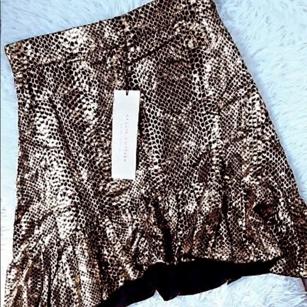 Vassia Kostara Golden Snake Print Ruffle Hem Skirt